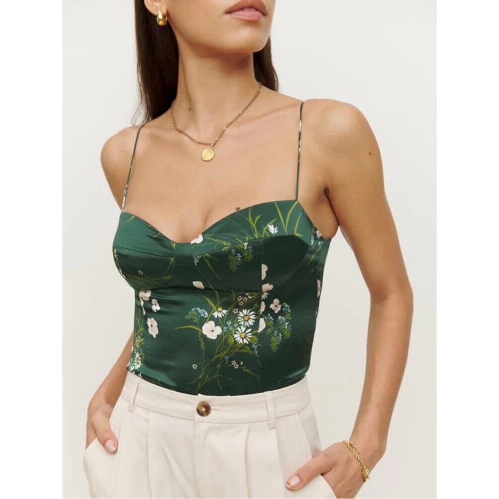 Reformation Dark Green Floral Camisole